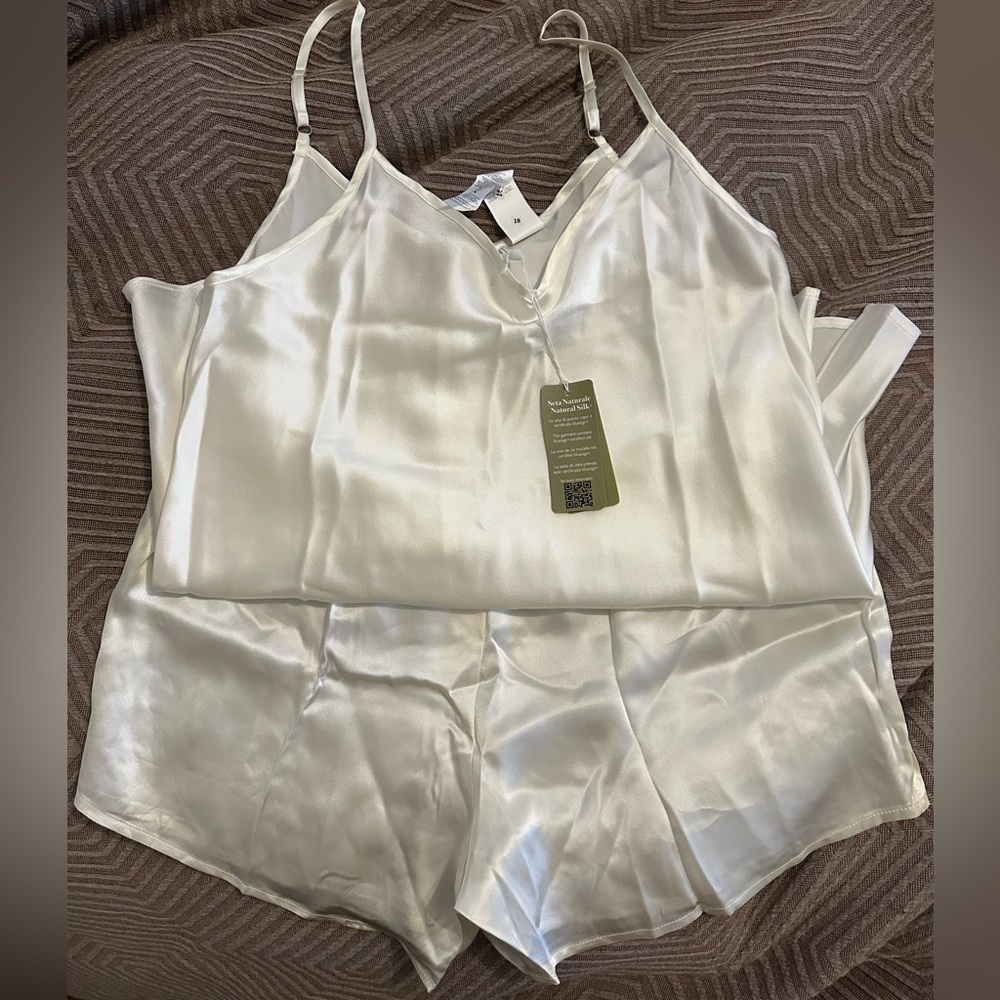 Intimissimi Silk Satin PJ Set in Talc White